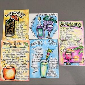 Colorful Cocktail Recipe Magnets - Lot of 5